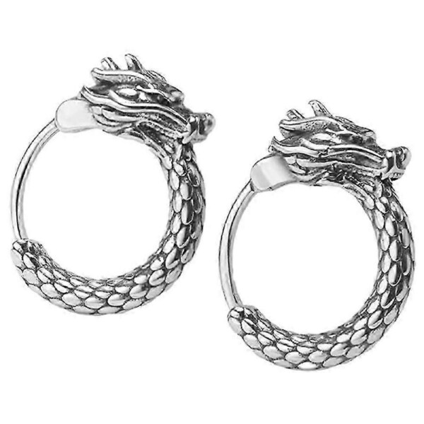 1 Pair Chinese Dragon Earrings Men Trendy Hoop Earrings Hip-hop Ear Accessories