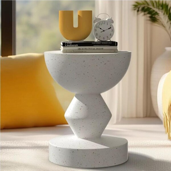Modern Lightweight Concrete Side Table Stylish Cement Bedside Table for Indoor & Outdoor Use