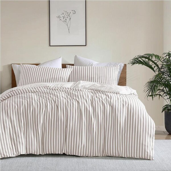 Ardor Frankie Natural Stripe Yarn Dyed Reversible Quilt Cover Set Single
