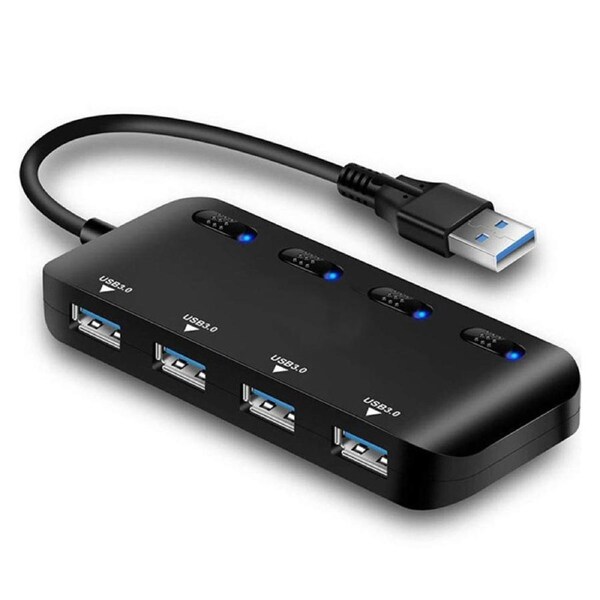 Catzon USB 3.0 Hub Splitter 4-Ports with Individual Power Switch for Laptop Computer