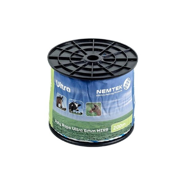Nemtek 200m 6mm MIX9 Ultra Electric Fence Poly Rope - AW-PRUL9-200M