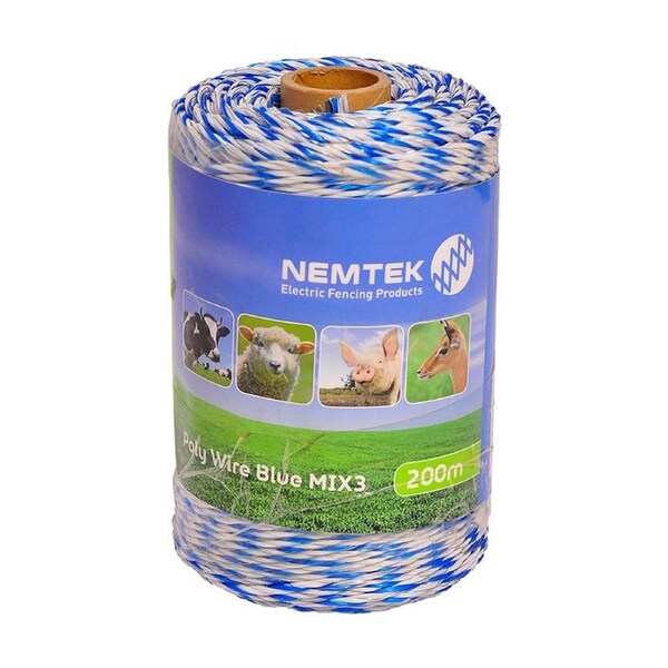 Nemtek 400m MIX3 Electric Fence Poly Wire - Blue - AW-PWBMIX3-400M