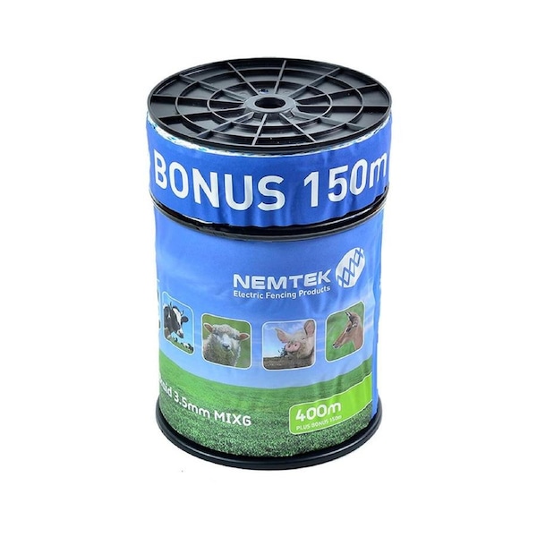 Nemtek 550m 3.5mm MIX6 Poly Braid Electric Fence Rope - White - AW-PBRMIX6-550M