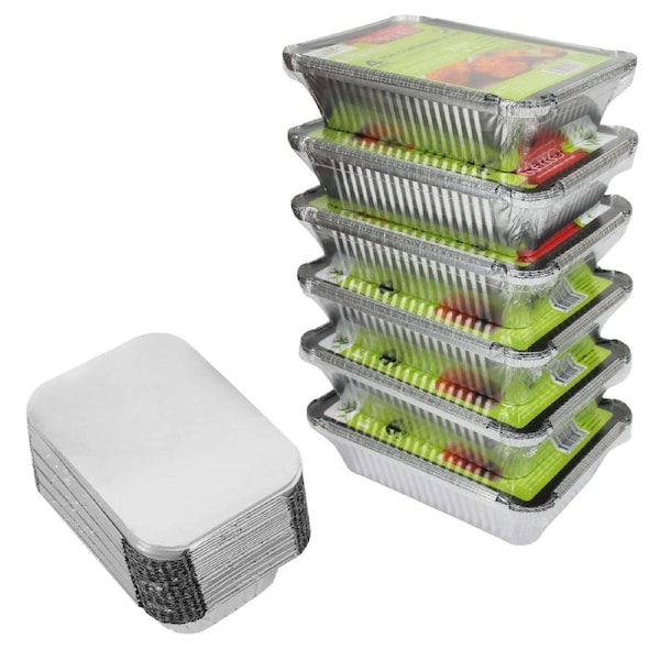 Foil Trays with Lids 22.5cm x 16.5cm x 4.8cm (Bulk Pack of 120)