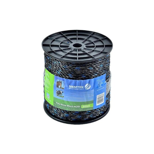 Nemtek 200m 6mm MIX6 Electric Fence Poly Rope - White - AW-PRBMIX6-200M
