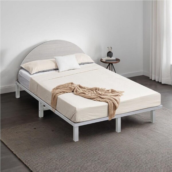 Furb Double Size Bed Frame Pine Wood Bed Base Mattress Platform, Light Grey
