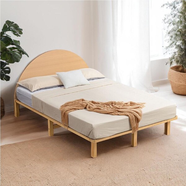 Furb Double Bed Frame Wooden Bed Base Pine Wood Platform Bedroom Furniture, OAK