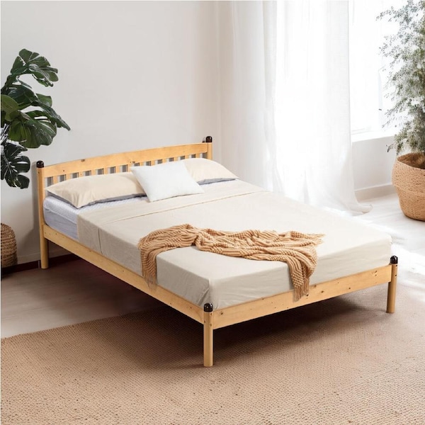Furb Pine Wood Bed Frame Single Mattress Base Wooden Platform for Kids Toddler