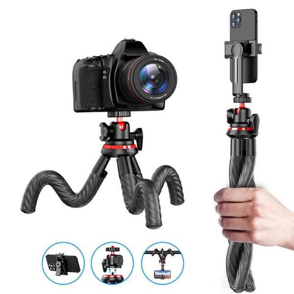 Flexible Octopus Camera Tripod with Phone Clip Grip Mount for Travel & Vlog