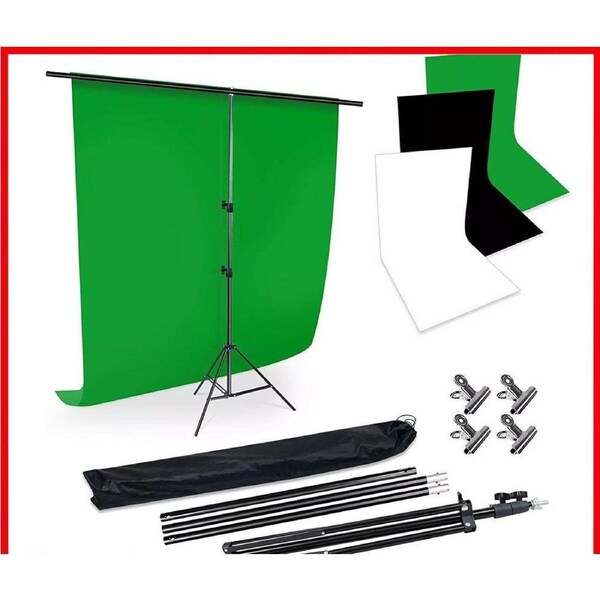 2X3M Backdrop Stand Kit Studio Black White Green Screen Photo Background+4 Clips