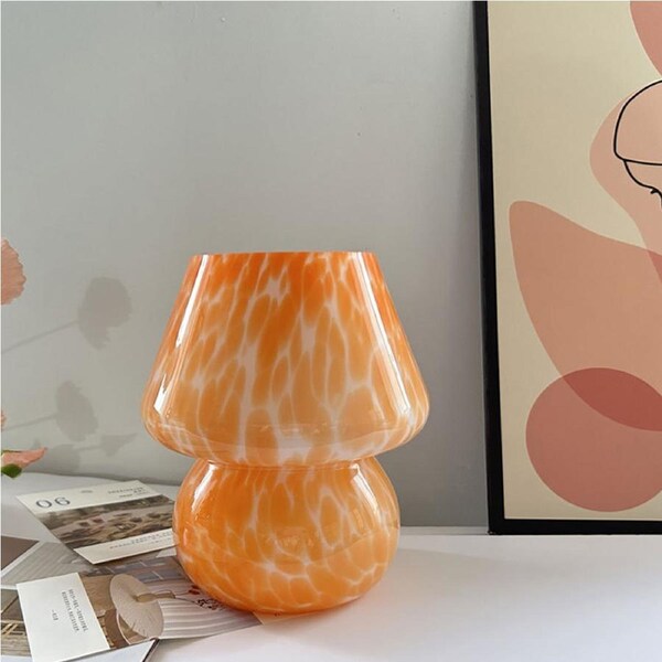 Clora Mushroom Glass Table Bedside Lamp Nightstand Light 3 Color Temperature Bedroom Living Room Home Decor Flame Orange