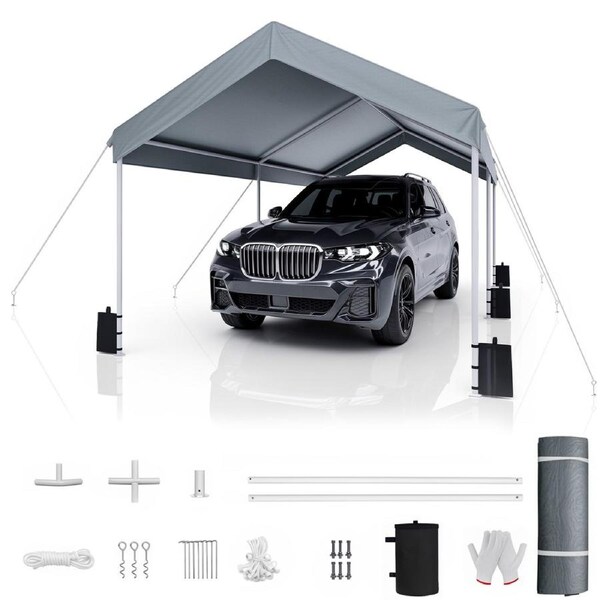 Advwin 3x6m Carport Canopy Portable Garage with Built-in Sandbags - Grey