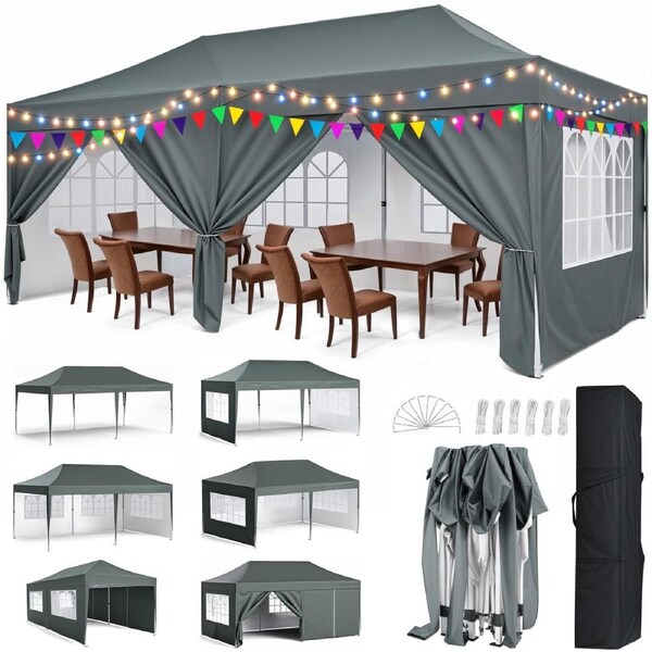 Advwin 3x6m Pop Up Canopy Tent with 6 Sidewalls, Gray
