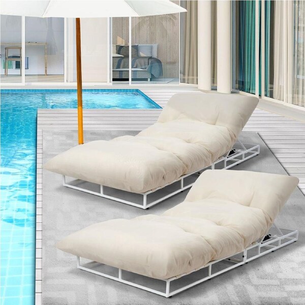 Livsip 2PCS Outdoor Sun Lounger Day Bed Garden Patio Furniture Setting Beige