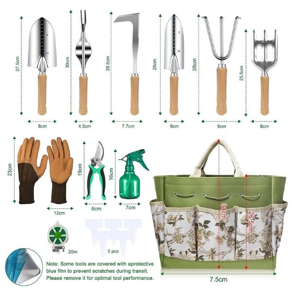 SpringUp Garden Tool Set 16-Piece Gardening Tools Heavy Duty Gardening Hand Tools with Fashion and Durable Garden Tools Organizer Handbag,Stainless Steel Rust-Proof, Ideal Gardening Gifts for Women