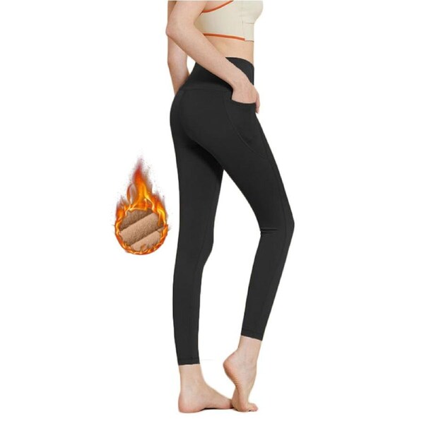 Nevenka Womens Legging with Pockets High Waisted Fleece Lined Workout Pants-Black M