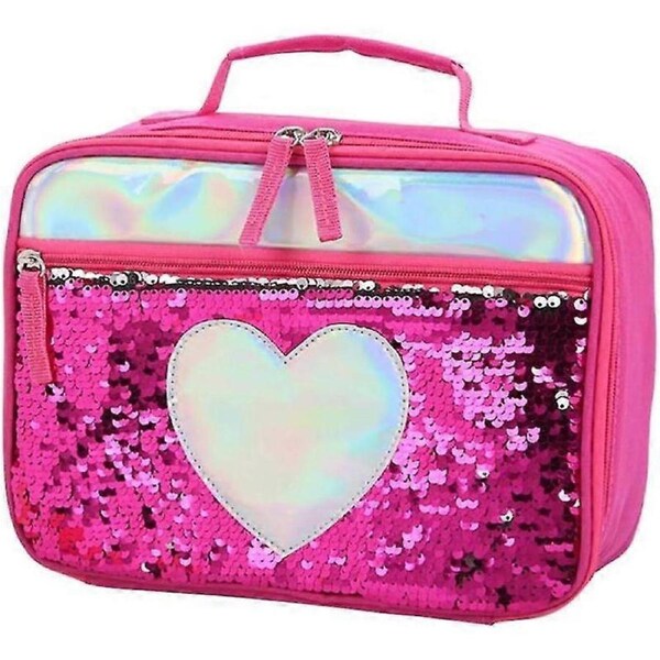 1pc Reversible Lunch Box Sequin Lunch Box Mermaid Lunch Bag Insulated Lunch Bag Mini Cooler Bag For Kids Glitter Lunch Box Red