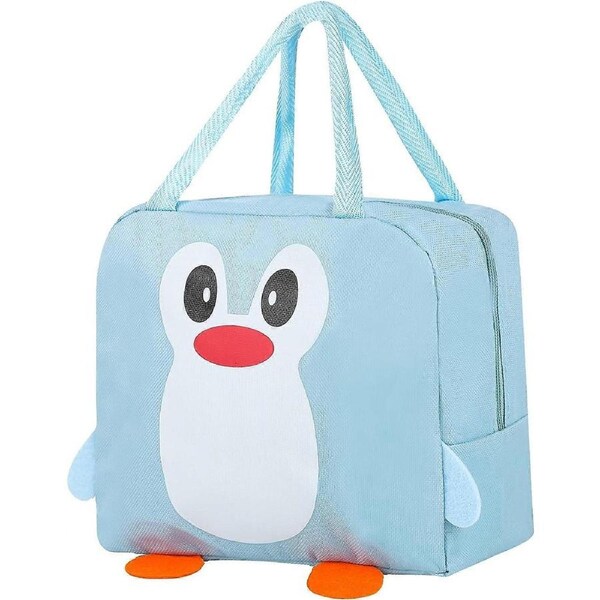 Reusable Cooler Bag, Cartoon Lunch Box, Tote Lunch Bag with Zipper, Easy Clean Lunch Box Bag for Women, Men, Student (Blue)