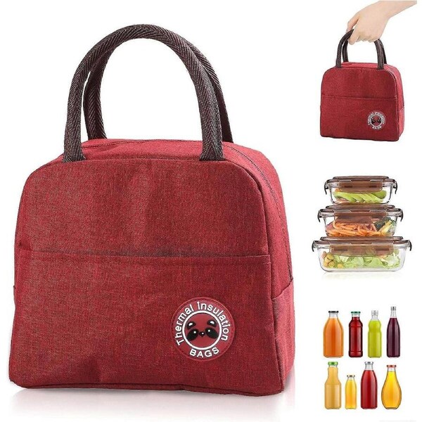 Insulated Lunch Bag, Lunch Bag Portable Lunch Box Bag Waterproof Lunch Box Bag, for Office School Travel Camping Prepared Meals (Red)