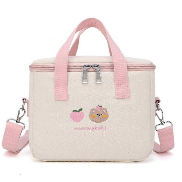 1pc Insulated Lunch Bag for Kids/Adults - Reusable Lunch Box Bag with Large Compartment and Shoulder Strap Cute Embroidery Lunch