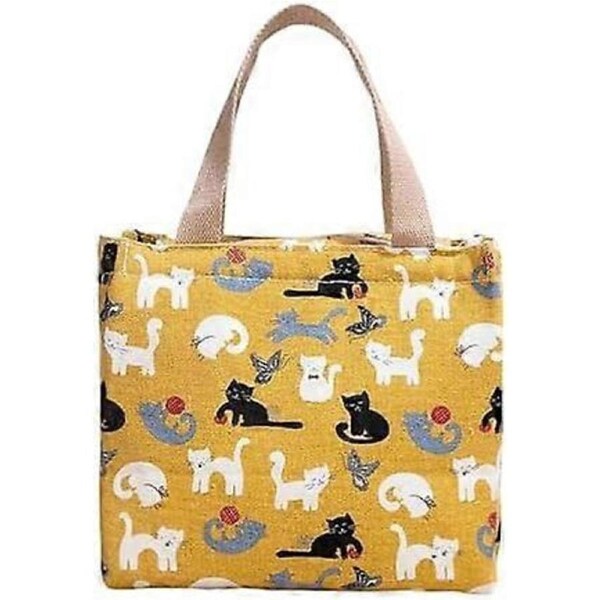 Cartoon canvas women's Japanese insulated handbag lunch box bag lunch bag bento bag
