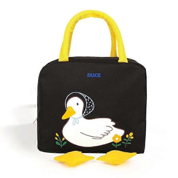 Duck lunch box bag, cute cartoon canvas lunch box bag,black