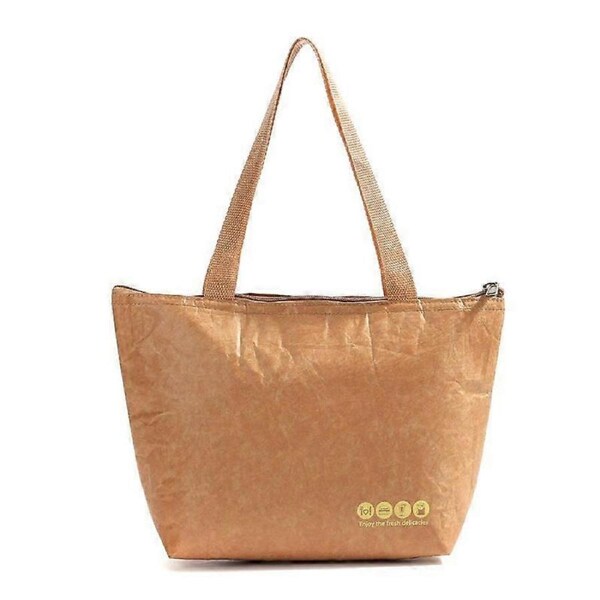 Picnic insulated ice lunch box bag kraft paper lunch box bag foldable digestible paper aluminum film bag outdoor