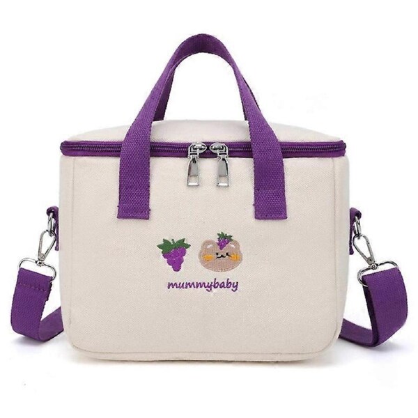 1pc Insulated Lunch Bag for Kids/Adults - Reusable Lunch Box Bag with Large Compartment and Shoulder Strap Cute Embroidery Lunch