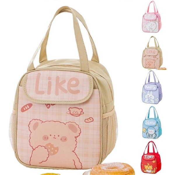 1 PCS Cute Lunch Bag Kawaii Aesthetic Lunch Bag for Women Insulated Lunch Box Bag (Brown Bear)