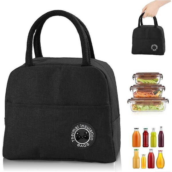 Insulated Lunch Bag, Lunch Bag Portable Lunch Box Bag Waterproof Lunch Box Bag, for Office School Travel Camping Prepared Meals (Black)