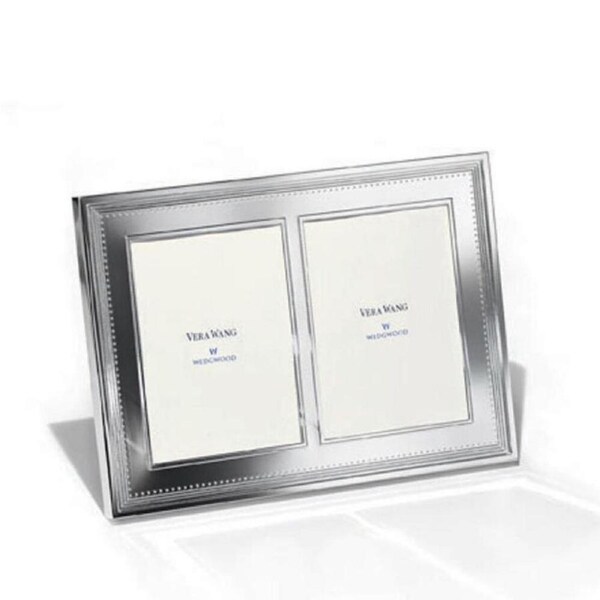 Wedgwood Vera Wang Grosgrain Silver Giftware Double Frame 5"x7"