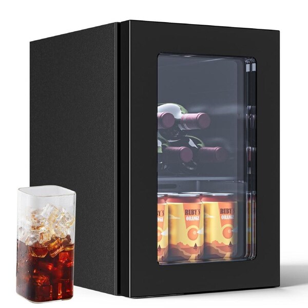 Advwin 20L Mini Bar Fridge, Portable Compact Refrigerator Cooler with Adjustable Temperature, Wine Cooler for Beer, Wine, Soda, Countertop Small Fridge for Office, Bedroom, Black