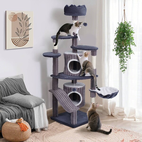 HOMFURN 154cm Cat Scratching Tree, Cat Tree Tower with Scratching Posts Stand House, Condo Funny Toys Kittens Pet Play House, Dark Gray