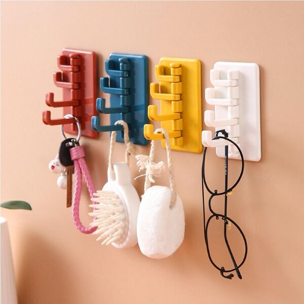 4pcs Rotating Wall Adhesive Hook Bathroom Kitchen Hole-Free Key Hanger