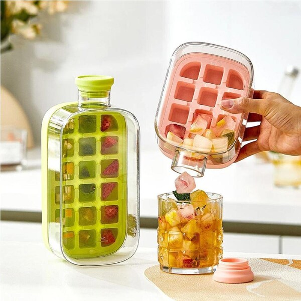 2 Pack Ice Cube Tray Silicone One-Click Ice Mold Bottle Cooler Cup with Straw