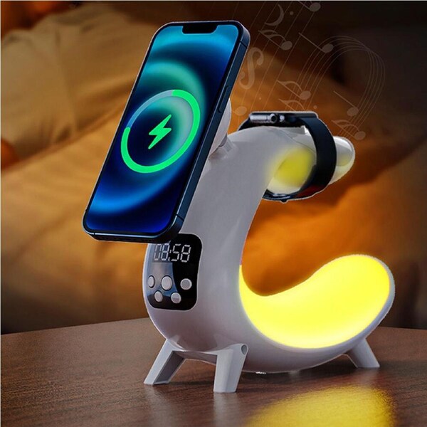15W Magnetic Multifunction Fast Charging Station Stand Speaker RGB Night Light