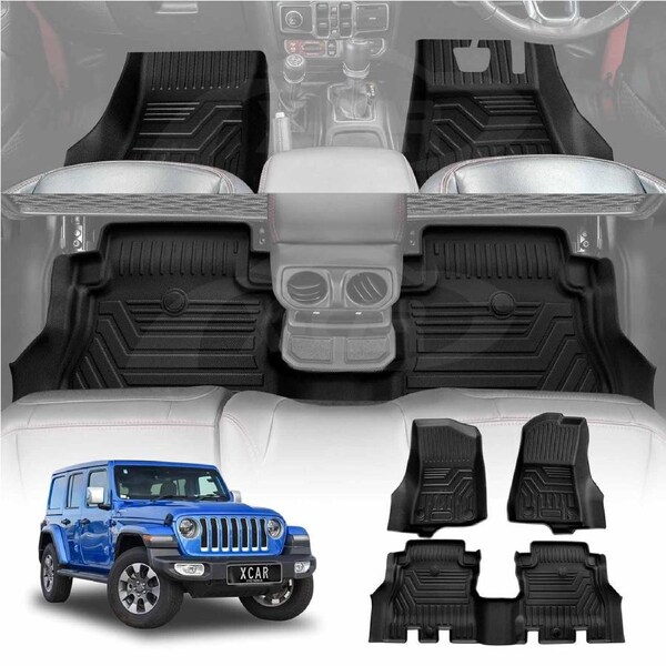 3D Floor Mats for Jeep Wrangler JL Series 4-Door 2018-Onwards All Weather Heavy Duty Cargo Car Trunk Luggage Tray