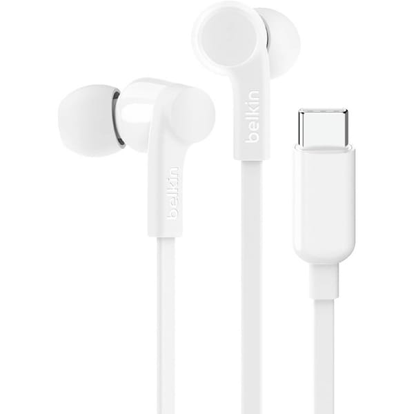 Belkin SoundForm USB-C Wired Earbuds with Adjustable Volume Limiter (White)