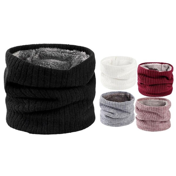 For Women Men Neck Warmer Tube Winter Knitted Scarf Thermal Warm Thicken Chunky Wine Red Scarf