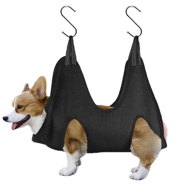 Pet Dog Cat Grooming Sling Hammock Restraint Bags for Bathing Trimming Nail Care - Black S
