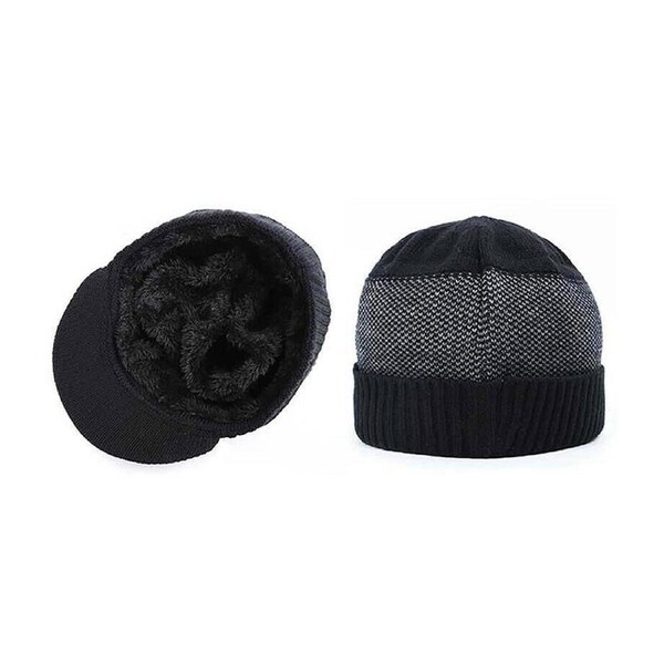 Winter Beanie Hat Scarf Set Fleece Warm Snow Ski Knitted Cap Men Women Black Hat and Scarf