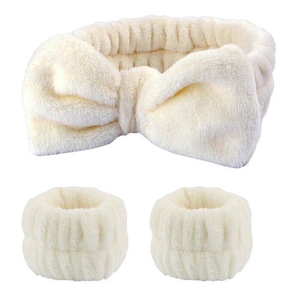 Absorbent Spa Wrist Washband Spa Headband Face Wash Wristbands for Washing Face White