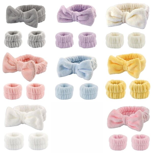 Absorbent Spa Wrist Washband Spa Headband Face Wash Wristbands for Washing Face Purple