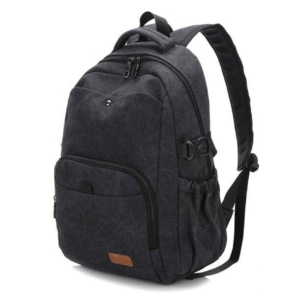 Men Women Large Capacity Backpack Canvas Laptop Notebook School Travel Bag Black 31 x 17 x 45