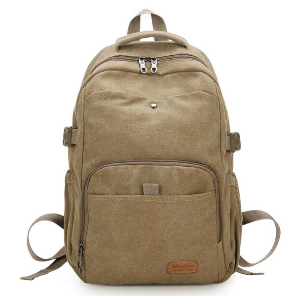 Men Women Large Capacity Backpack Canvas Laptop Notebook School Travel Bag Khaki 31 x 17 x 45