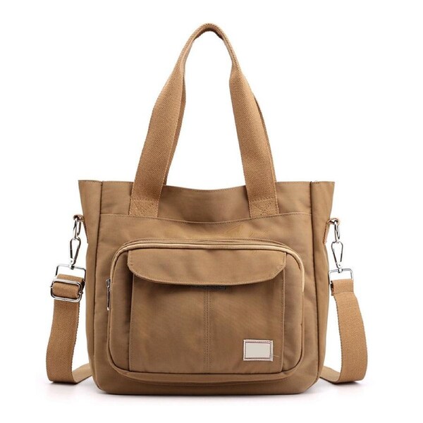 Women Large Waterproof Zipper Nylon Bag Handbags Shoulder Messenger Bag Travel Khaki