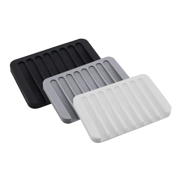 Silicone Soap Dish Soap Holder Rack Tray Plate Storage Tool Bathroom - 3pcs White