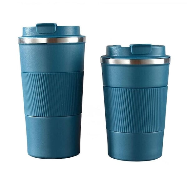 Coffee Mug Stainless Steel Double Wall Leakproof Travel Cup Insulated Reusable - Blue 380ml