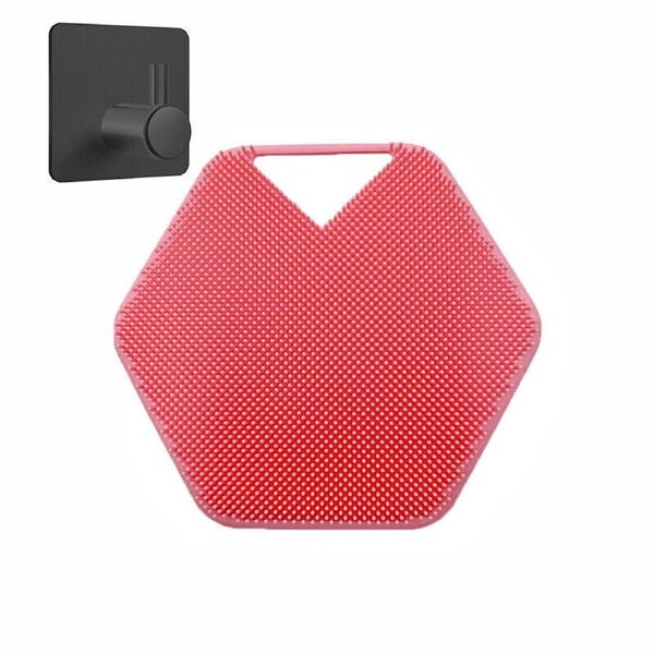 Silicone Shower Brush Foot Back Body Scrubber Massager Pad Exfoliating Brush Mat Pink With Hook