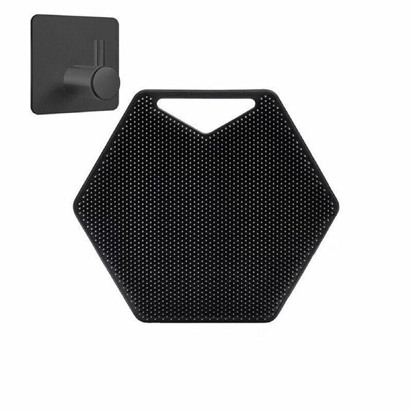 Silicone Shower Brush Foot Back Body Scrubber Massager Pad Exfoliating Brush Mat Black With Hook